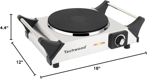 Techwood Single Burner Hot Plate, 1500W Electric Stove with Adjustable Temperature & Stay Cool Handles, 7.5" Silver