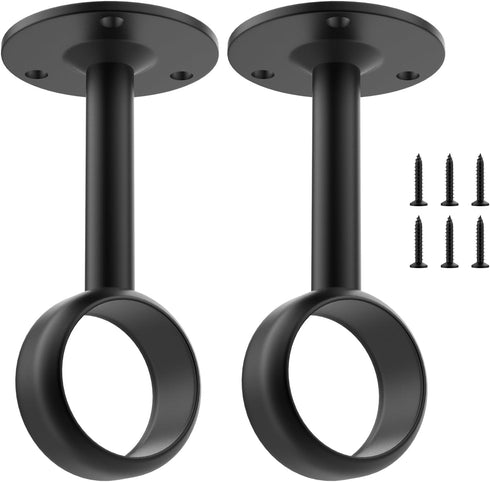 SDTC Tech 1-1/4 Inch Curtain Rod Ceiling-Mount Bracket - Stainless Steel Flange Rod Holder with Matching Screws, Black