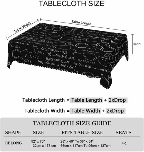 Beabes Tablecloth Chemistry, Rectangular Cover with Chemistry Formulas for Dining, Hotel, Coffee Parties, 52x70 Inch