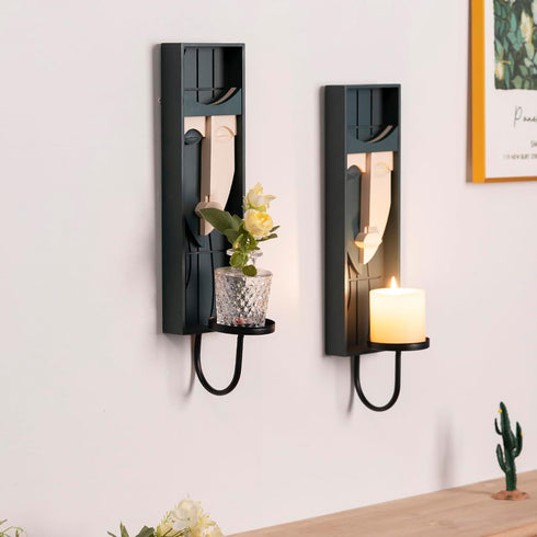 Set 2 17.7 4.33 5.1 inches, of Boho Wall Decor, Modern Abstract Face Candle Sconces, Artistic Sculptural Design, x x
