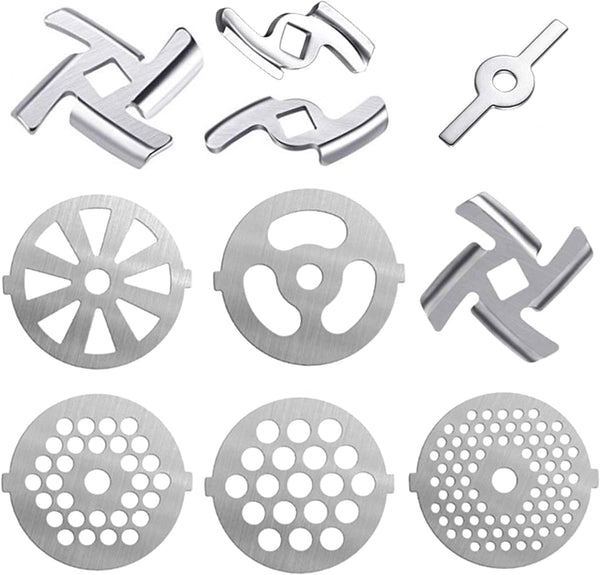 10 PCS Meat Grinder Blades, Stainless Steel Parts for Size 5 Stand Mixer and Meat Grinder Accessories