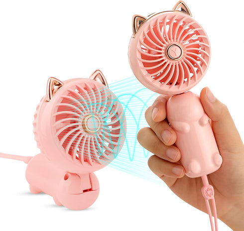 QearFun Mini Hand Held Fan, Portable Lanyard Fan with USB Rechargeable Battery, 3 Speed, 8-12 Hours, Pink & Green