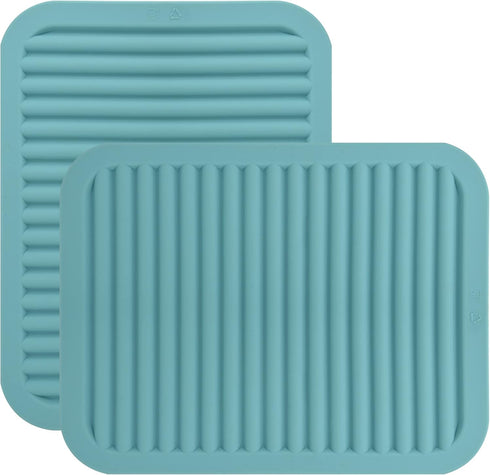 Silicone Trivets for Hot Dishes - Heat Resistant Hot Pads for Kitchen Counter, Set of 2 Teal Table Trivet Mats
