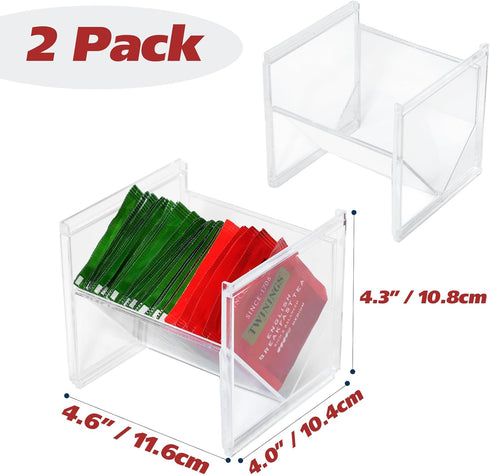2Pcs Tea Bag Storage Organizer, Stackable Clear Plastic Holder for Drawer Countertop, Coffee Station