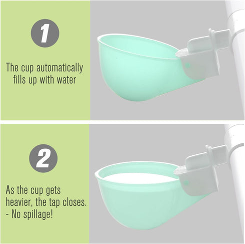 8PC 1/2" 50% Chicken Water Cups with PVC Tee Fittings for Pipe, Automatic Chicken Watering System, Anti-Leak, Holds