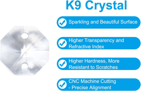 K9 2 60 Pack 10mm PATIKIL Crystal Octagon Beads Holes Pendants, Chandelier Prisms Parts Ornaments Hanging Beads for DIY