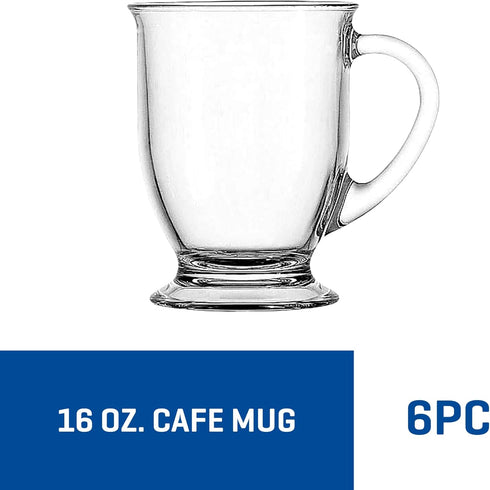 16 oz, Set 6 Anchor Hocking Caf Glass Coffee Mugs