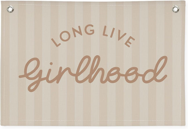 XYDEG Girls Room Decor Long Live Girlhood Linen Banner Hanging Flag Vintage Pink