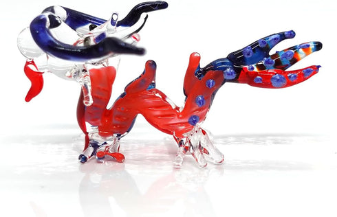 Dragon Tiny Miniature Figurines, Hand Blown Glass Art Collectible Gift for Home Decor (Blue Orange)