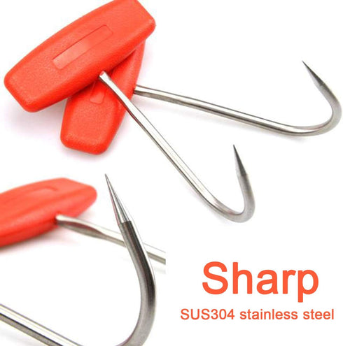 TIHOOD 2PCS T Shaped Boning Meat Hooks, 6 inch Stainless Steel Butcher Shop Tool Kit (Orange x2)