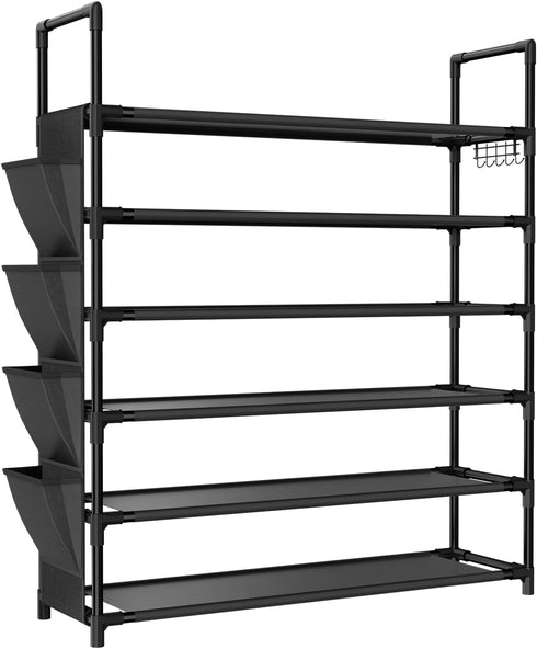 6 24-30 Closet, LANTEFUL Tier Shoe Rack, Shoe Organizer Storage for Pairs Shoe and Boot, Long Shoe Shelf with Hook