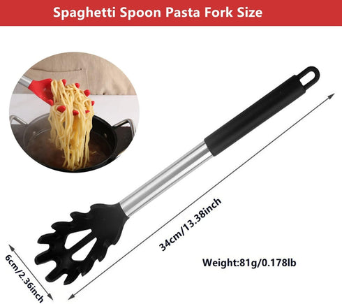 Silicone Pasta Fork,Spaghetti Spoon Kitchen High Heat Resistant Noodle Spoon Server,Food Grade Pasta Spoon with Stainless Steel Handle (Black) by JXJYZLN