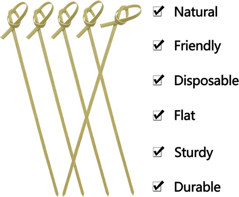 BLUE TOP Bamboo Cocktail Picks, 200 PCS 4 Inch Skewers with Looped Knot for Appetizers, Drinks, Barbecue Snacks