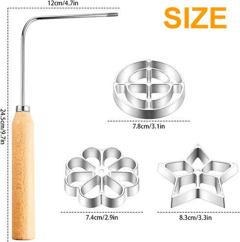 Bunuelos Mold with Handle,Aluminium Cast Waffle Molds Set,Rosette Maker Rosette Cookie Bunuelos Tool with 3 Interchangeable Heads Kitchen Baking Breakfast Party Birthday Cookies by CRNXOMP
