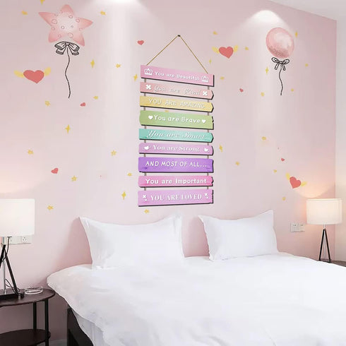 JEVUVU Pink Room Decor for Teen Girls Aesthetic, Cute Bedroom Wall Decor for Baby Girl, Boho Rainbow Wall Art Signs