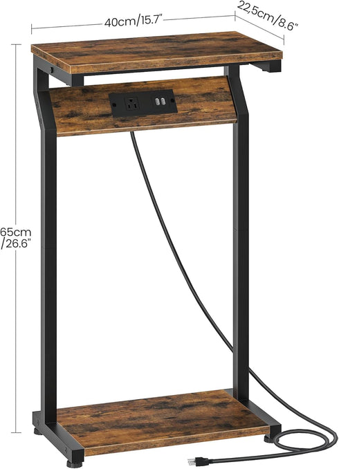 27" TBZ27UBF CHOEZON Narrow Side Table with Charging Station, Skinny End Table for Small Spaces, Couch Table