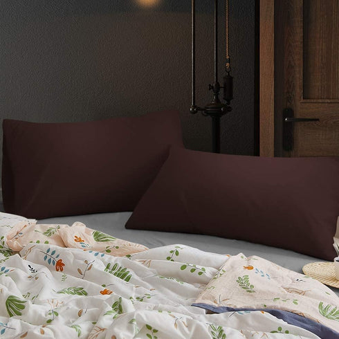 BEDSUM Microfiber Queen Pillowcases, Set of 2, Soft Wrinkle Resistant with Envelope Closure, 20x30 inches, Dark Brown