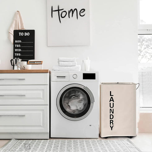 92L Large Laundry Hamper with Leather Handle,Standable Laundry Basket with Wheels ,Large Hamper,Rolling Laundry Basket
