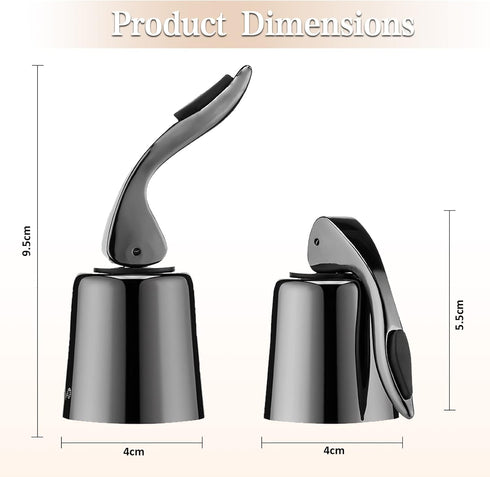 OWO Stainless Steel Wine Bottle Stopper, Reusable Wine Saver with Silicone Seal, Decorative Bottle Sealer (Metal Black,