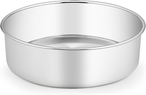 TeamFar Round Cake Pan, 8’’ x 3’’ Stainless Steel Deep Baking Pan for Birthday Party, Non-Toxic & Dishwasher Safe