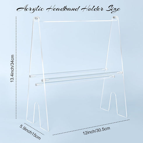 Headband Holder Organizer, Acrylic 2-Tier Clear Headband Display Stand for Girls and Women (13.4in Height)