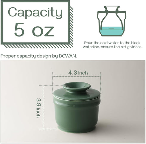 DOWAN Porcelain Butter Crock, Butter Keeper with Water Line, French Butter Dish for Soft Fresh Butter, Butter Container