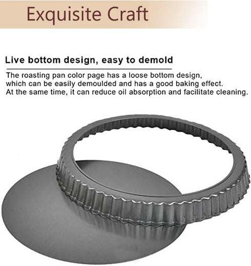 Tart Pan 10 Inch Carbon Steel Round Non-Stick Pan, Quiche Pan with Removable Chassis for Mousse Cakes