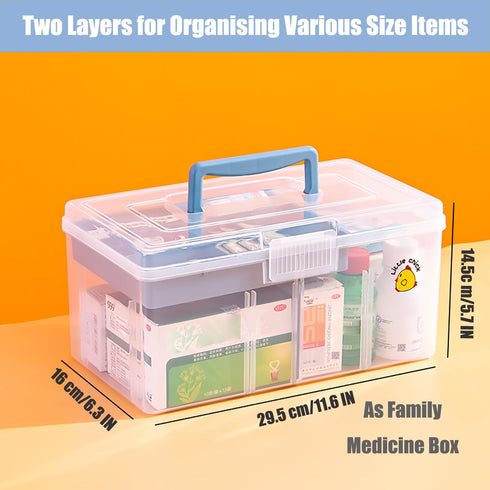 Clear Plastic Arts & Craft Supplies Organizer Box, Large with Removable Tray & Handle, Office Storage (Clear & Ocean