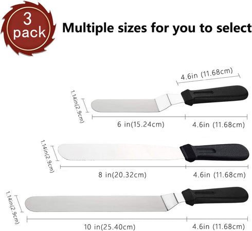 Sorxine Angled Icing Spatula Set of 3, Metal Stainless Steel for Kitchen Cake Baking Decorating, 6", 8", 10" Blade