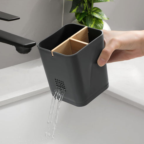 Electric Toothbrush Holder with 3 Slots, Bamboo Dividers for Bathrooms, Plastic Organizer for Countertop (Cool Grey)