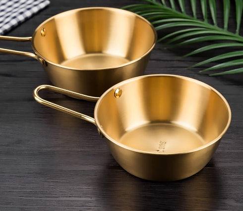 2Pcs 304 Stainless Steel Makgeolli Bowls, Korean Traditional Round Rice Bowl with Handle, Hiking Soup Dish (Large: 20oz)