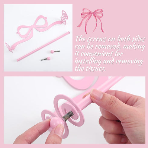 LemonRoad Countertop Pink Bow Wall Mount Toilet Paper Towel Holder Coquettish Metal Kitchen Roll Dispenser Pink Kitchen