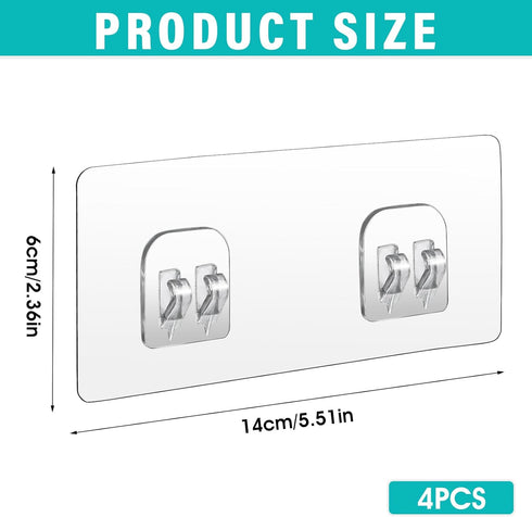 4 Pack Shower Caddy Adhesive Hooks Replacement, Strong Self-Adhesive Sticker No Drilling Waterproof Hanging Hooks for Bathroom Storage Shelves Kitchen Racks (Double Hook,Transparent) by COMNICO