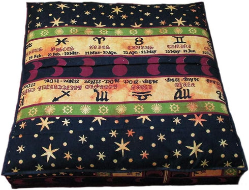 24" ICC Yellow Zodiac Mandala Barmeri Large Floor Pillow Cover Cushion Meditation Seating Ottoman Throw Cover Hippie