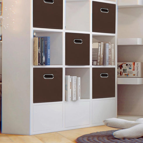 Black Foldable Storage Cubes, Fabric Storage Box Bins with Dual Handles for Home Organization (Coffee)