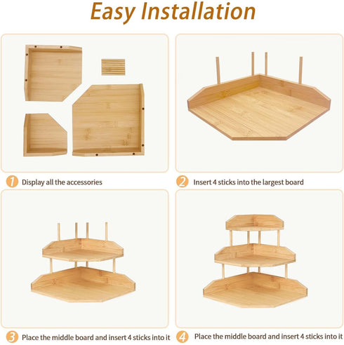3-Tier HYNAWIN Bamboo Corner Desk Organizer Shelf, Triangle Storage Rack for Office & Home, Space-Saving Desktop Shelf