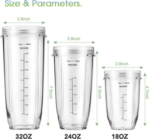 Replacement Part for Nutri Ninja Blender - 2-Pack 32oz Replacement Cups for Auto-iQ Series Blenders