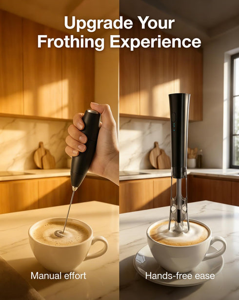 2 Milk Frother Handheld Rechargeable, Low Noise Electric Coffee Frother Wand with Stand, Stainless Steel Shaft