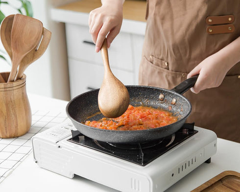 Wooden Cooking Spoon Utensils, 2pcs Set for Kitchen Cooking, Nonstick Cookware Spatulas