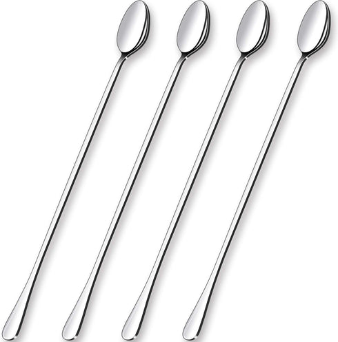 GLAMFIELDS 12-Inch Long Handle Mixing Spoons, Set of 4 Stainless Steel Iced Teaspoons