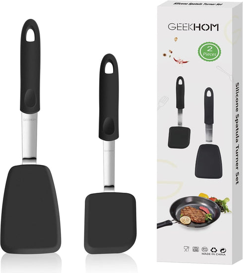GEEKHOM Silicone Spatula Turner Set of 2, Flexible Kitchen Small Spatulas for Nonstick Cookware, 600°F Heat Resistant