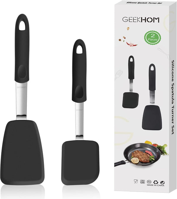 GEEKHOM Silicone Spatula Turner Set of 2, Flexible Kitchen Small Spatulas for Nonstick Cookware, 600°F Heat Resistant