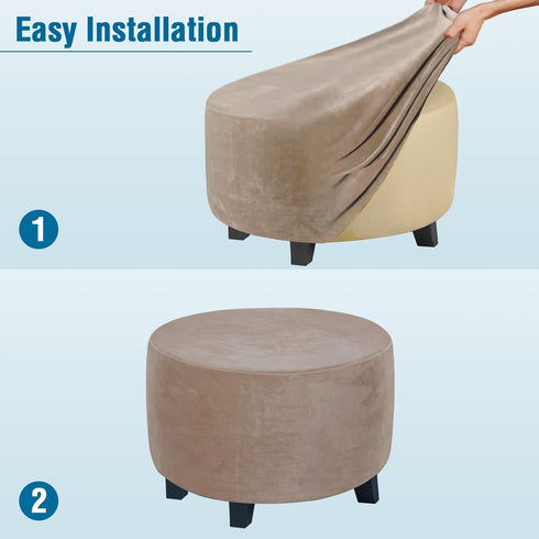 H.VERSAILTEX Round Ottoman Slipcover Ottoman Covers Slipcover Footstool Protector Covers Storage Stool Ottoman Covers
