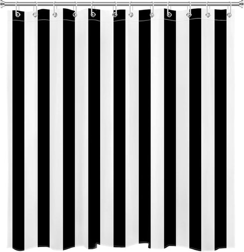 LB Black and White Shower Curtain, Striped Bathroom Curtain, 72x72 inch Waterproof Polyester Fabric