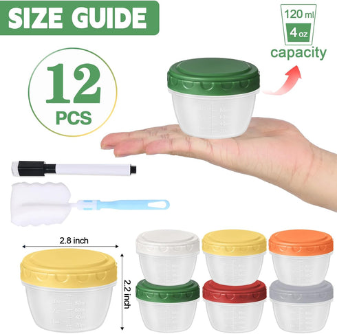 12pcs 4 oz 1/2 Yomarket Small Plastic Containers with Lids, Reusable Cup Small Food Storage Containers, Leakproof