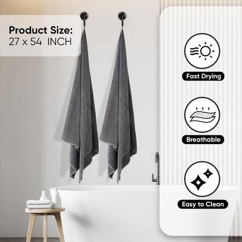 2 Pack, Set, HOMEXCEL Grey Bath Towels Microfiber Bathroom Towel, Super Soft Highly Absorbent Bath Towel Quick Drying