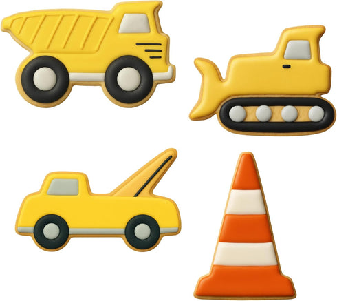 4 Set Bulldozer, Foose Cookie Cutter Piece Construction Dump Truck, Tow Truck, Traffic Cone USA