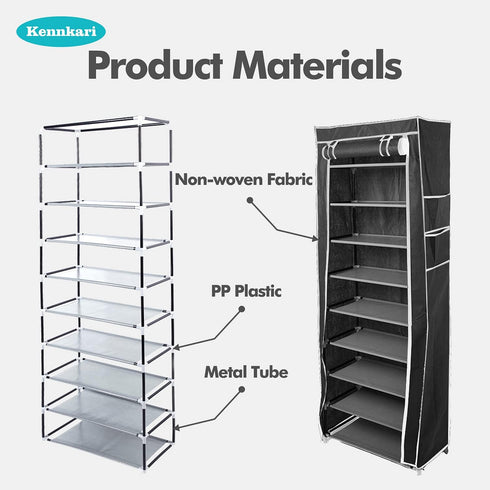 Kennkari 9 20-pair Tier Shoe Rack with Dustproof Cover, Free Standing Shoes Organizer, Narrow Shoe Storage Rack