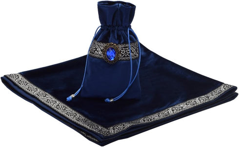BLESSUME Square Velvet Altar Tarot Table Cloth and Pouch, Dark Blue