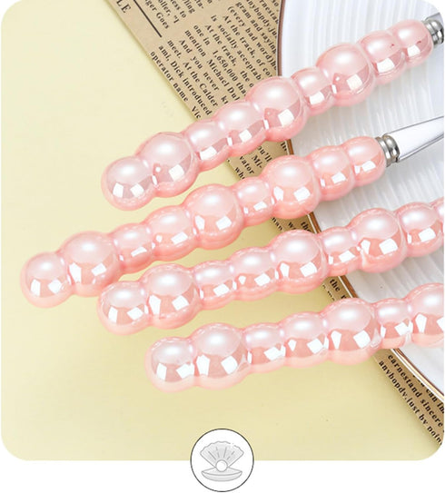 Stainless Steel Spoons, Korean Dessert Spoon with Imitation Pearl Handle, 8.4 Inches, Set of 4, Pink.